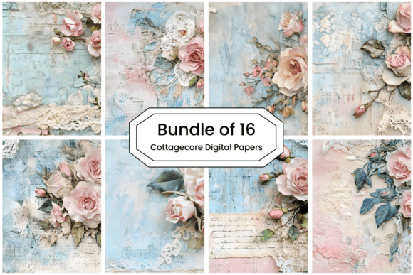Download Bundle of 16 Cottagecore Rose Papers - Premium Resources